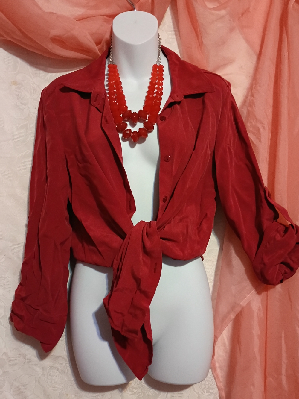 Louben Ladies Red Button Down Shirt in Red SZ 8